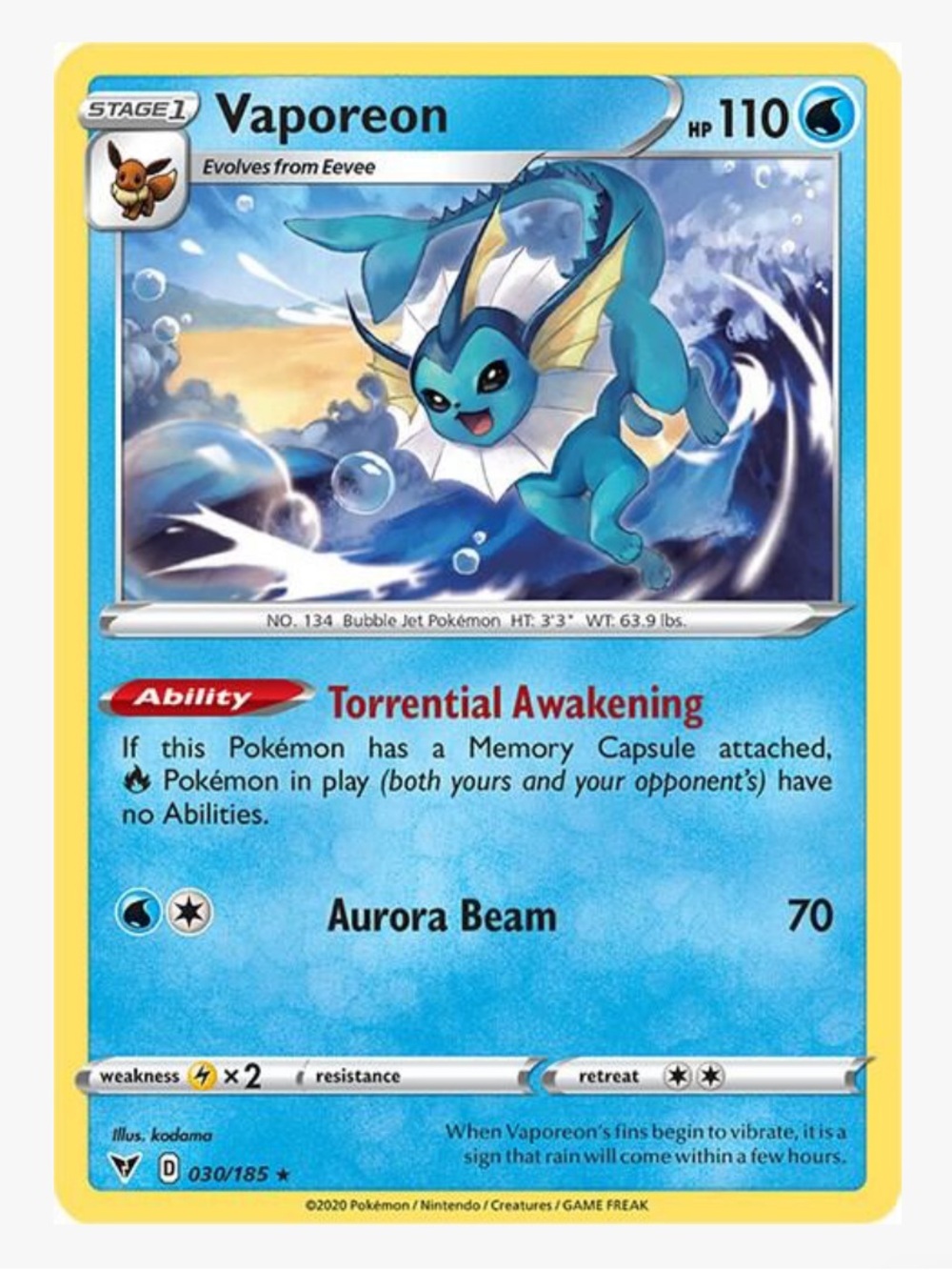 Vaporeon Vivid Voltage Pokemon Trading Card